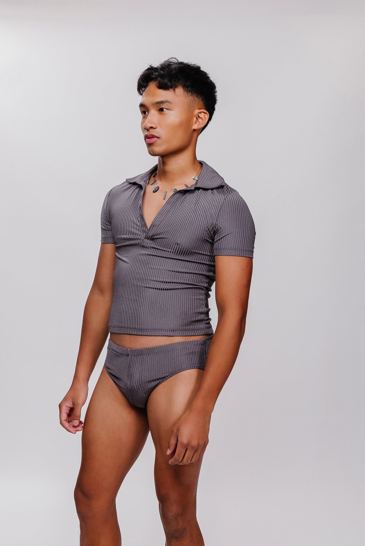 Swim Polo Ribbed Top