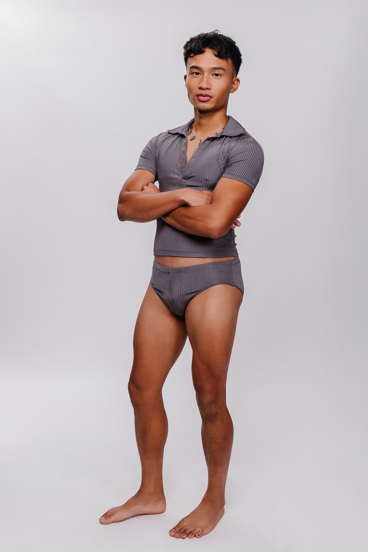 Swim Polo Ribbed Top