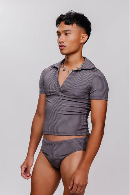 Swim Polo Ribbed Top