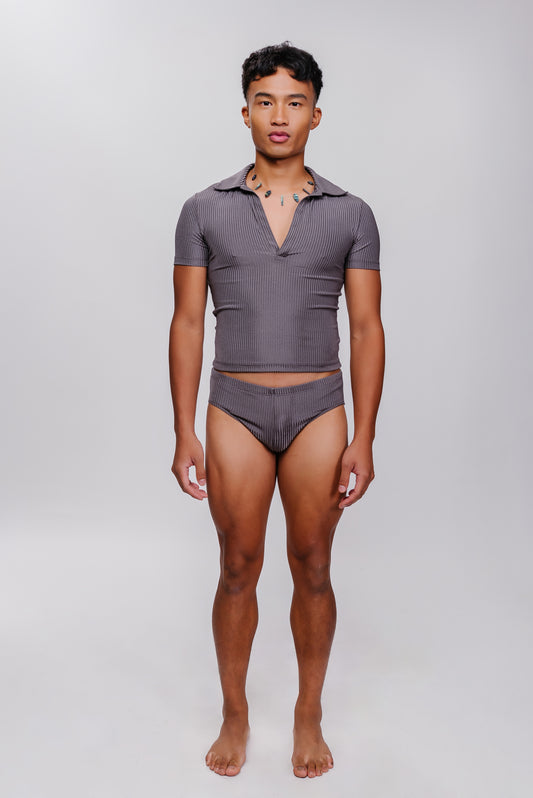 Swim Polo Ribbed Top