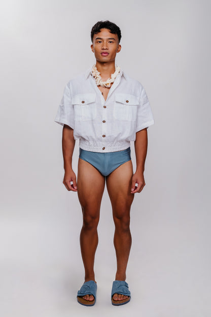 Cropped Linen Utility Shirt