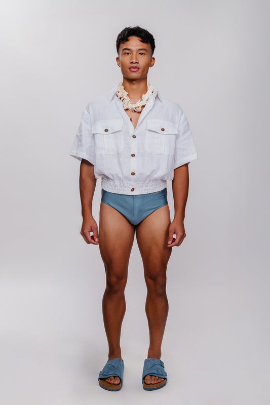 Cropped Linen Utility Shirt