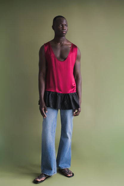 'Valerio' Silk Charmeuse Tank Top (Two Tone)